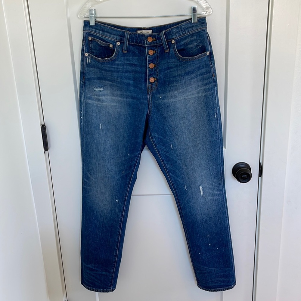 Madewell High-Rise Slim Boyjean with distressing